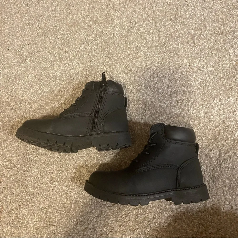 Black Boots Sz 11 Kids Boys Zip Side Work Ankle Jumping Beans